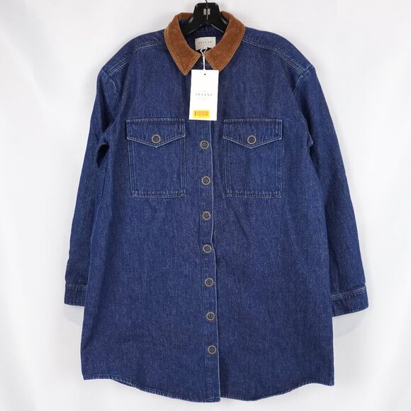 Sezane Mathilde Long-Sleeve Short Dress in Deep Blue Denim - US Size 6 - NWT - Picture 1 of 7